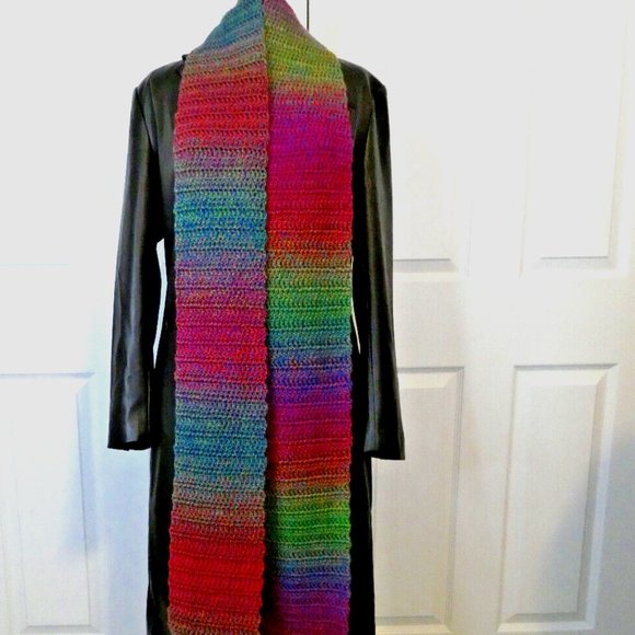 Colorful Scarf 95x5.5 Long Handmade Crochet Knit Men Women Christmas Multi NWT - Picture 3 of 8